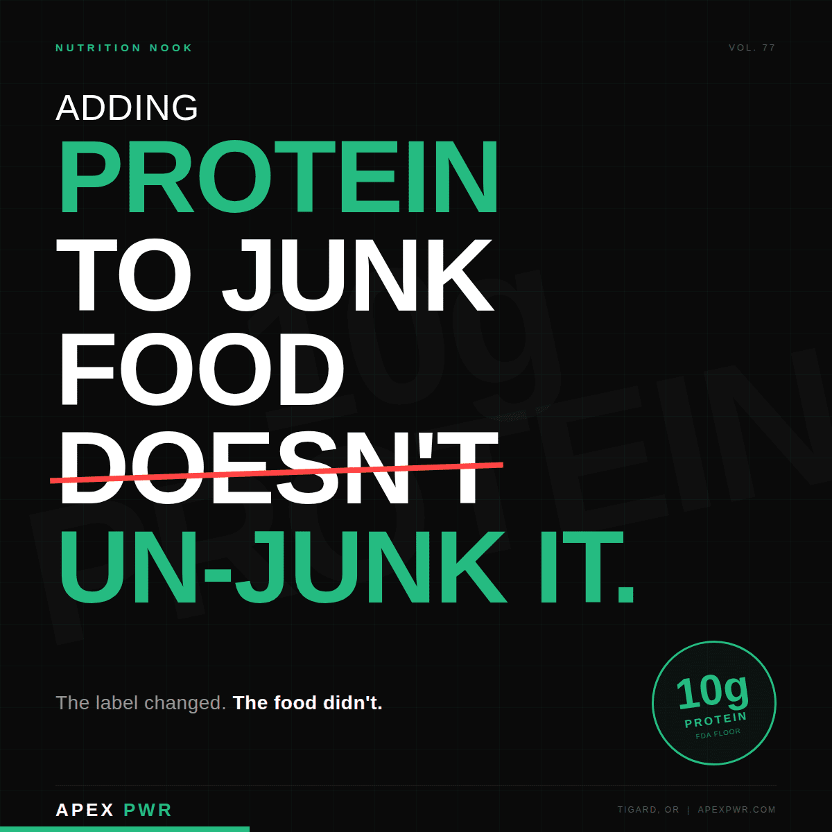 Adding protein to junk food doesn't make it healthy — APEX PWR nutrition coaching in Tigard, Oregon